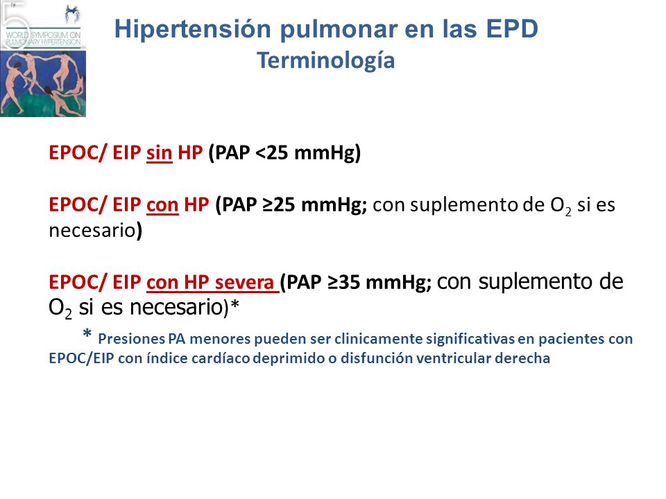 Leve moderada severa hipertensión pulmonar